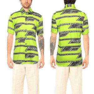NWT New $225 SSS World Corp Short Sleeve Button Green Snake Print Short Size M